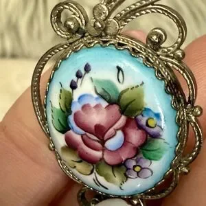 Estate | Jewelry | Vintage Handpainted Porcelain Floral Brooch Pink ...